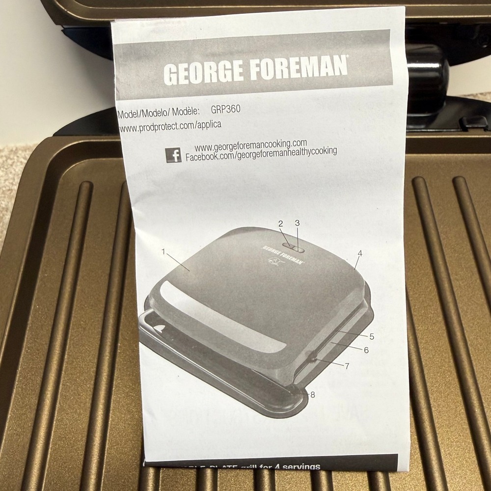 George Foreman GRP360 Electric Grill 4-Serving Red Excellent Removable Plates - Picture 9 of 13